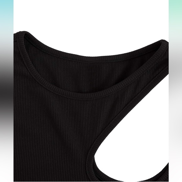 Women's Black and Tan Ribbed Cutout Crop Tank Tops - Picture 5 of 9
